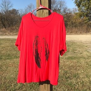 Soft red feather tee shirt